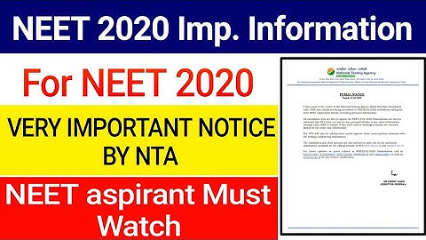 NEET Exam 2020 Important Information || New Public Notice by NTA || NEET Students Must Watch