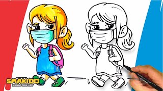 How to Draw a Little Girl with Face Mask School Girl with Face Mask Drawing Tutorial