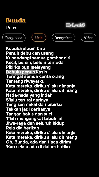 Lirik Lagu Bunda-Potret 🎶 #liriklagu #lagusedih#music #shorts