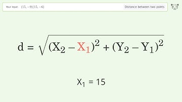 Find the distance between two points p1 (15,-9) and p2 (15,-6): Step-by-Step Video Solution