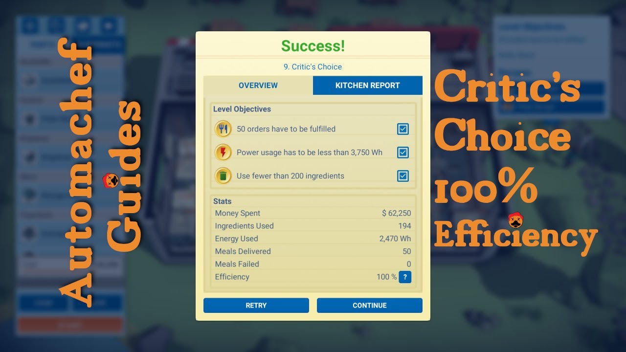 Automachef Tips & Tricks - Critic's Choice 100% Efficiency