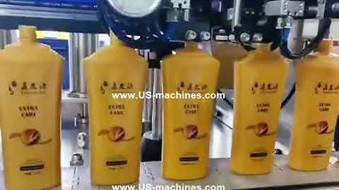 Shampoo bottle 2 nozzles tracking type filling machine and cap pressing sealing machine