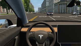 Tesla Model 3 - City Car Driving [Steering Wheel Game Play]