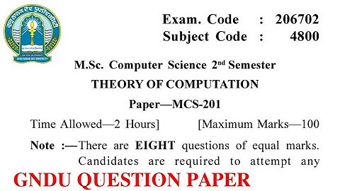 Gndu MSc Computer Science 2nd Semester Theory of Computation Question Paper || MSc 2nd Sem Paper