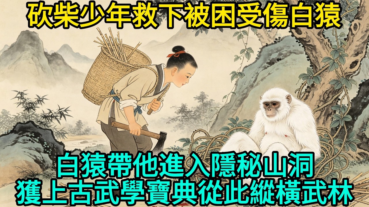 12歲砍柴少年救下被困受傷白猿，白猿帶他進入隱秘山洞，獲上古武學寶典從此縱橫武林#民間故事 #故事頻道 #感人故事 #情感