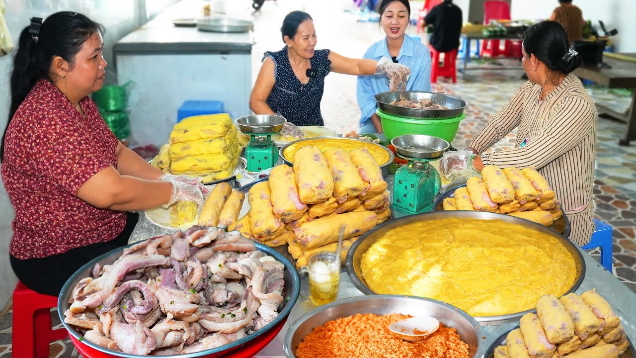 Hiếm thấy lò bánh tét khủng nhất gói dùng lá ngót tạo màu đẹp tự nhiên, ngon rẻ để lâu không thiêu