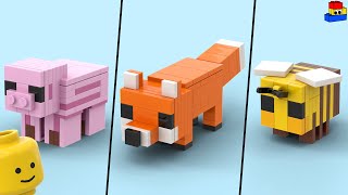 I made some brick-built LEGO Minecraft animals: Pig, Fox, and Bee (tutorial)