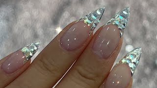 sub)❄ICE CRYSTAL NAILS!❄/nailart/gel extension/snowflake/winter/tutorial/clear/builder gel/asmr