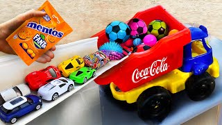 Dump Truck with Cars in Rain Gutter Doing Marble Run Race & Coke, Sprite, Mentos Underground by DIYHUB 58,100 views 6 months ago 10 minutes, 23 seconds