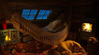 Deep Sleep in a Hammock on a Cozy Wooden Attic - Blizzard and Fireplace