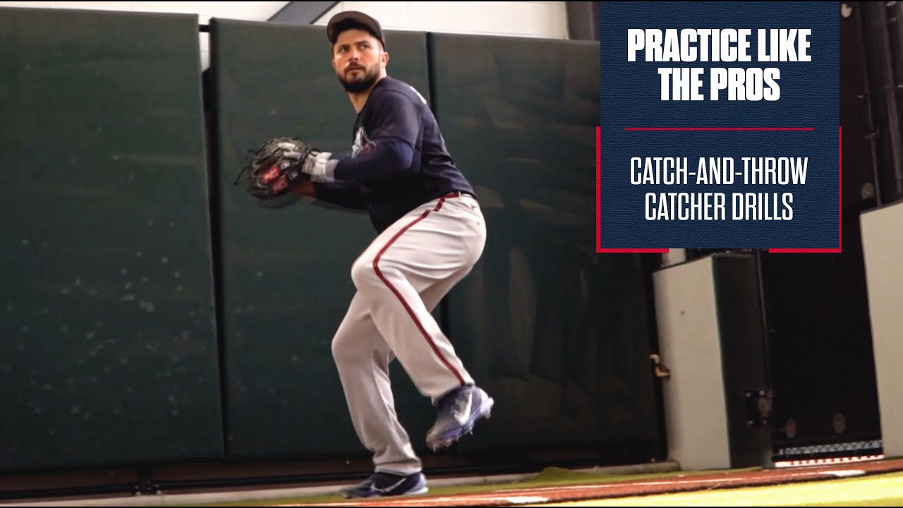 Braves catching coach Sal Fasano teaches catch-and-throw drills