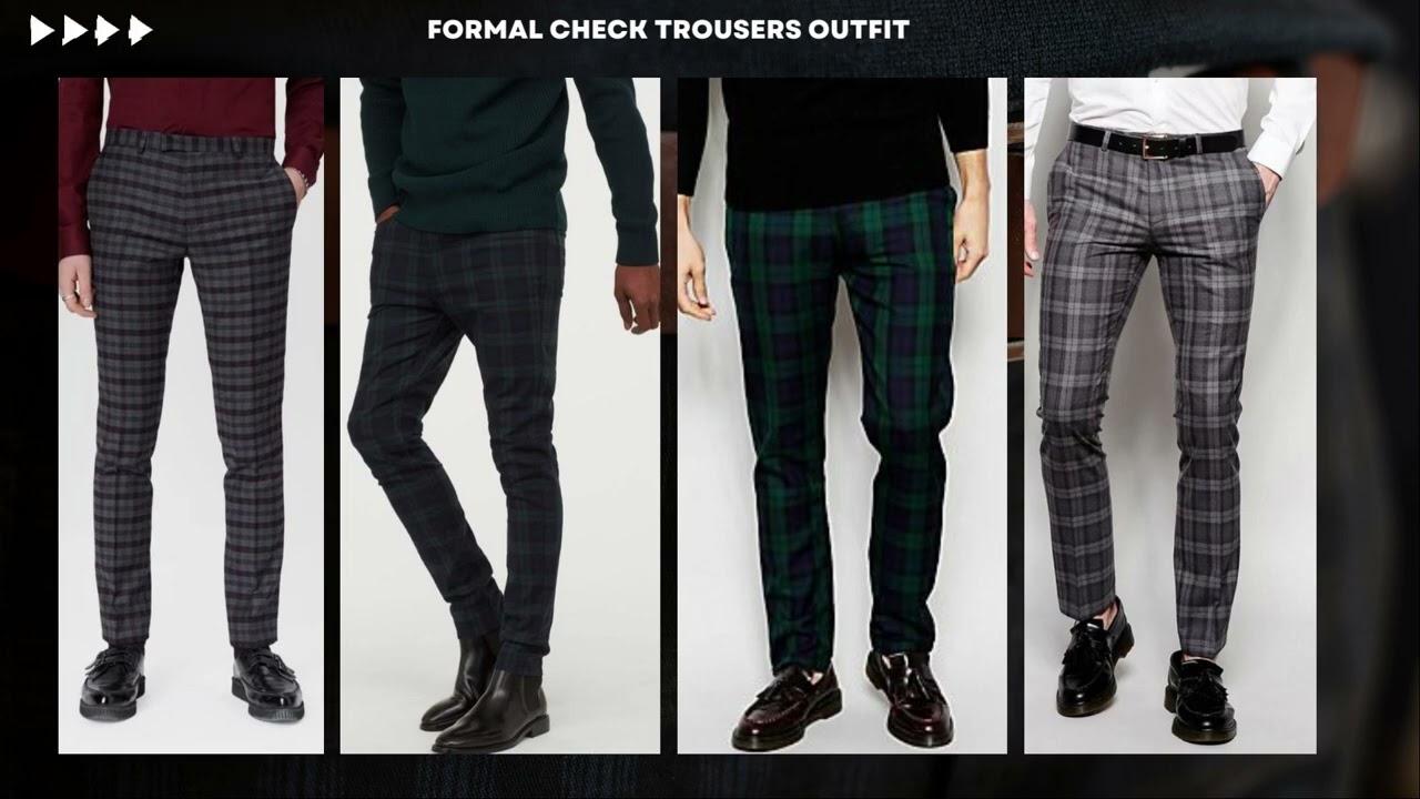 Slim Fit Charcoal & Sky Check Trousers | Buy Online at Moss
