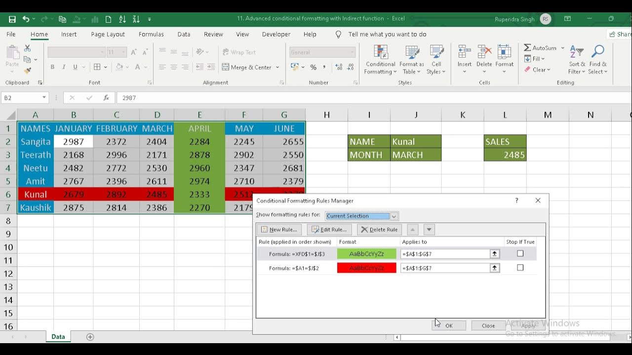 Dynamic conditional formatting using INDIRECT - YouTube