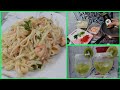 Fiz Fettuccine com camarão e Caipirinha  de Kiwi