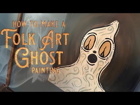 Video: Paint With Me - Folk Art Halloween Ghost Painting Tutorial - Easy DIY Vintage Style Halloween Art