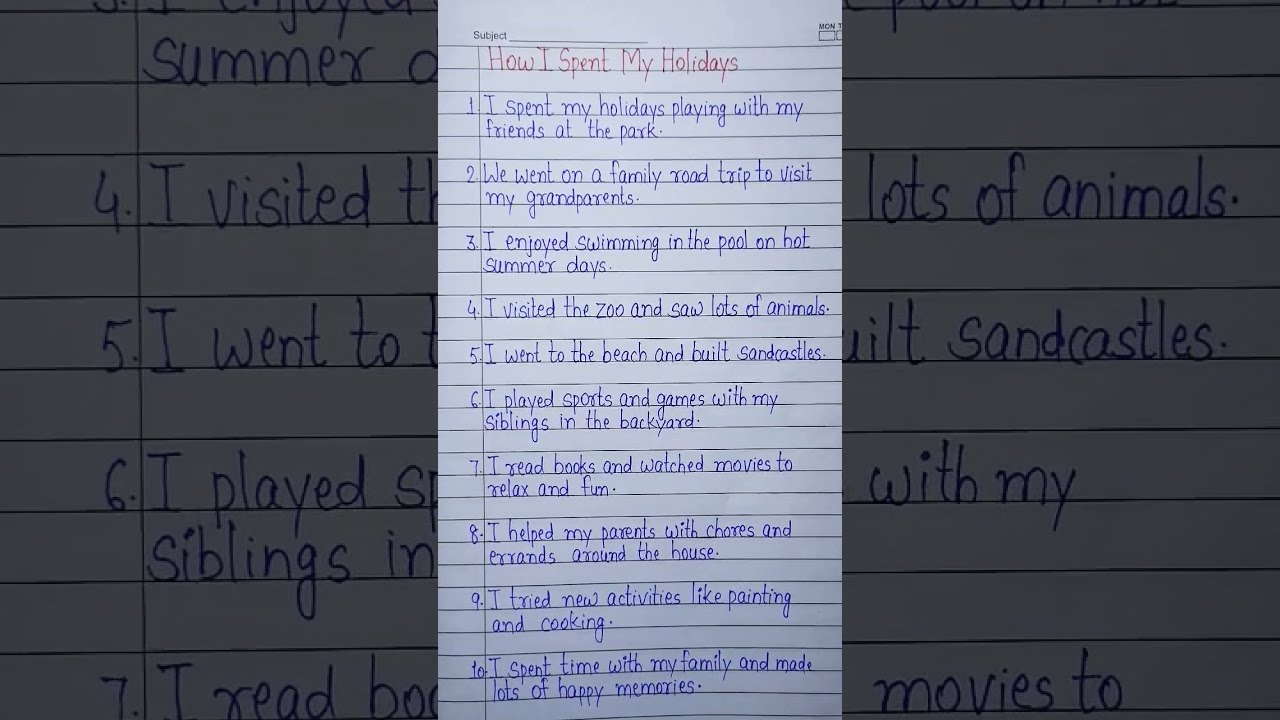 How I Spent My Summer Vacation L Holidays Essay 10linesessay Summervacation Shorts