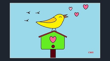 How to draw Simple Drawing / Bird house scenery / Ms Paint Art - Creator Work Space.