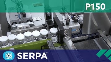 P150 Intermittent Cartoner running vials with u-fold leaflet inserter