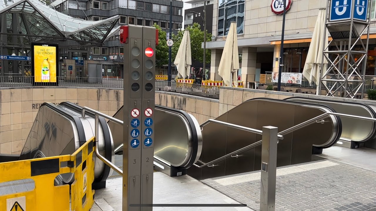 Dortmund, Germany. 10x Escalator ride at Reinoldikirche Stadtbahn station and part walk around