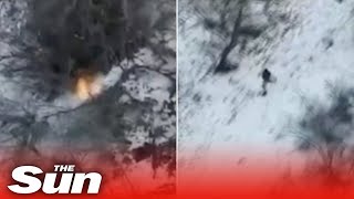 Russian soldier runs for his life as Ukrainian drone tracks his position and drops bombs