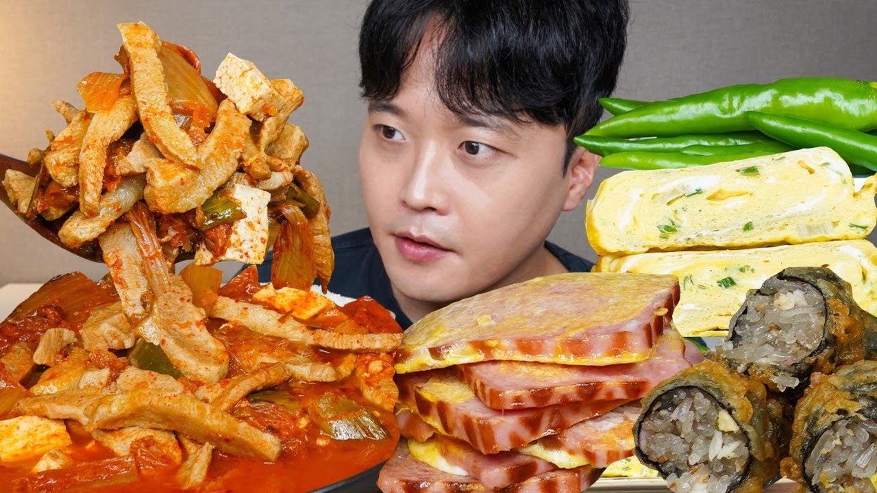 [와차밥] 항정살 김치찌개 김말이튀김 벽돌햄 땡초 계란말이 요리 먹방 Delicious Home Food ASMR MUKBANG REAL SOUND EATING SHOW