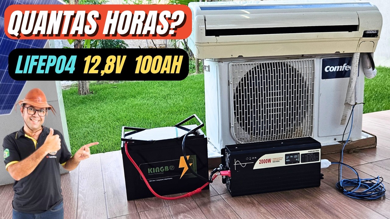 ⏱️Quatas horas de AR CONDICIONADO mantem ligado uma 🔋Bateria de 12,8v 100Ah lifepo4?