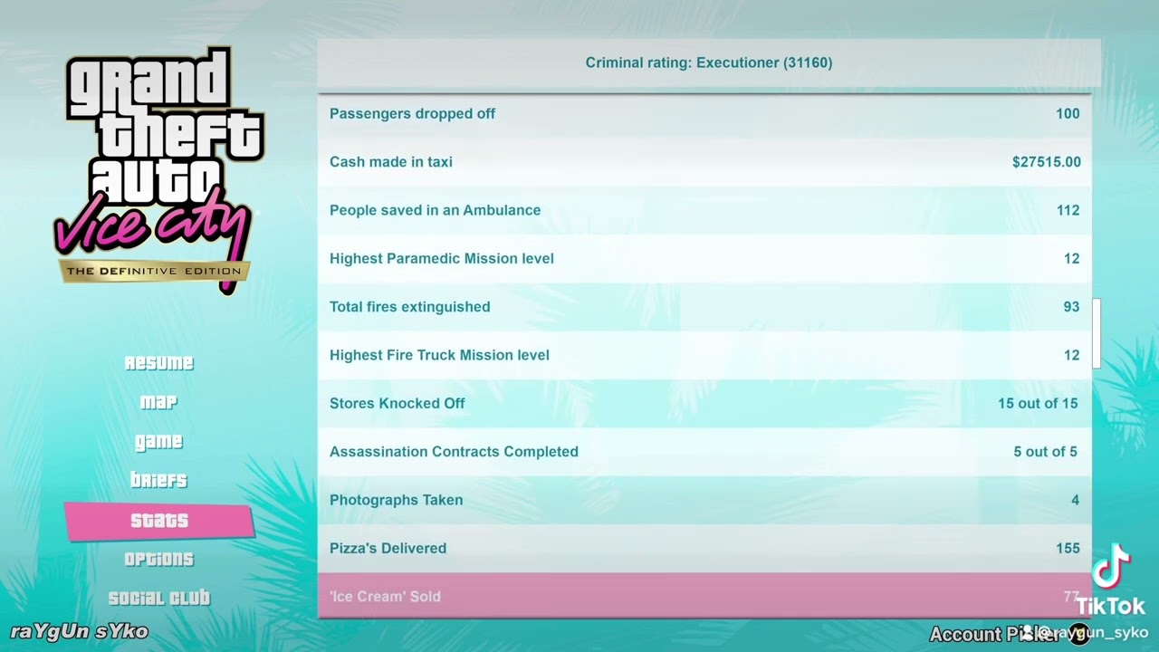 Vice City 100 Completed Stats Vicecity Gta Stats Xbox Xboxseriesx 