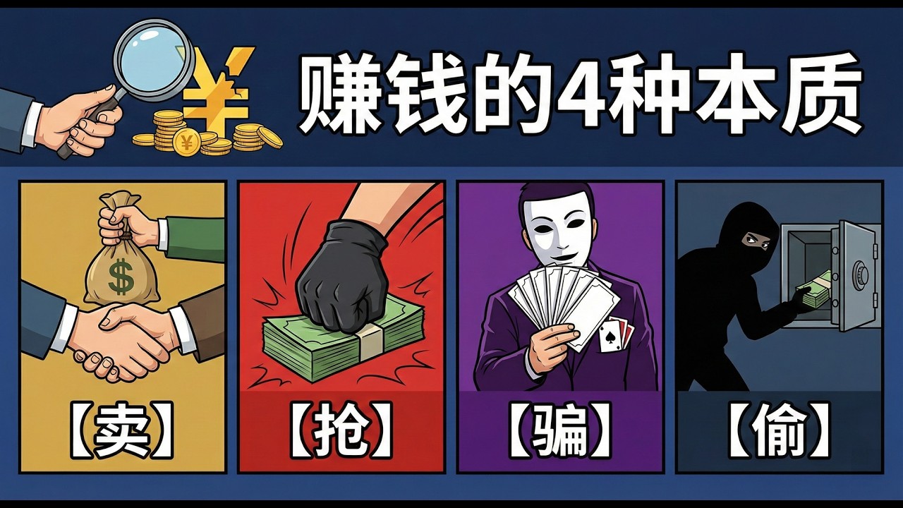 你的钱是怎么没的？揭秘财富流动的4个残酷真相：卖、抢、骗、偷！|  为什么你越努力越穷？普通人翻身的唯一出路：从“卖时间”转向“卖结果”