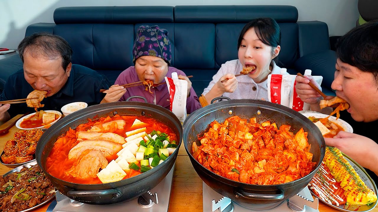 Лучшее тушеное кимчи и пикантная жареная маринованная свинина - кулинарное шоу Мукбанг