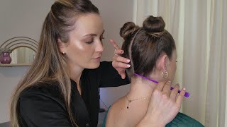 ASMR Perfectionist Slick Space Bun Hairstyle with Mini Comb finishing Touches - ASMR for SLEEP