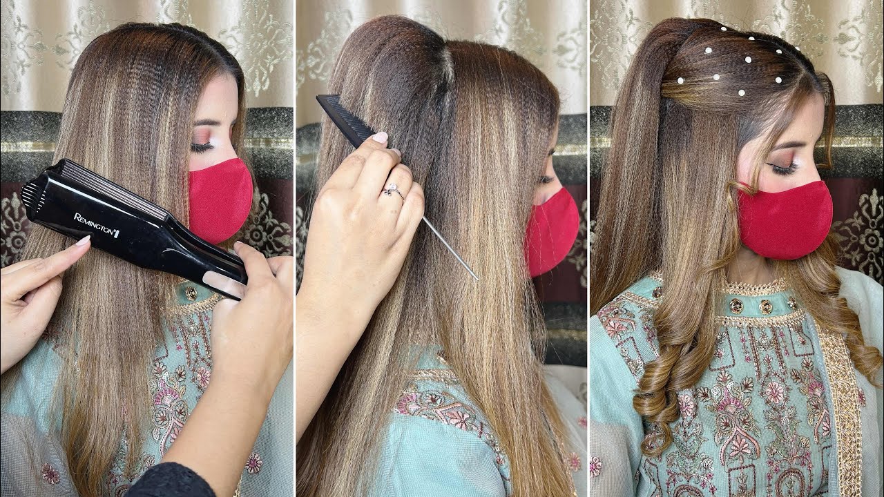 Engagement hairstyle for saree | wedding hairstyle indian open hair | front hairstyle for reception