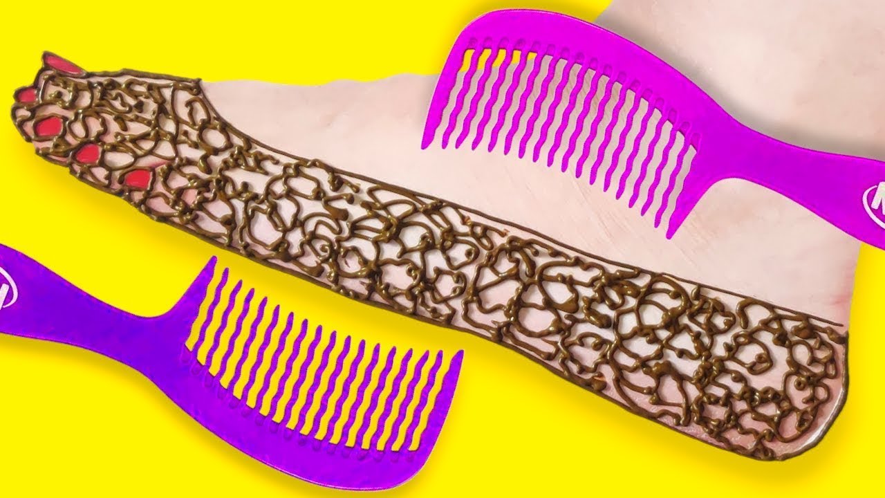 Mehendi Comb New Leg Mehndi Design Using Comb _ Simple Mehendi Trick For Legs ...