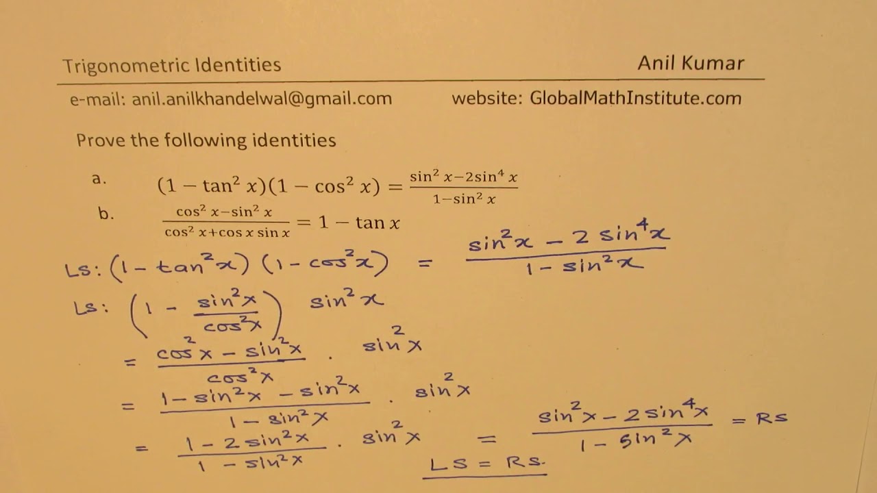 1 Tan 2x 1 Cos 2x Sin 2x 2sin 4x 1 Sin 2x Trigonometric Identities Mcr3u Youtube