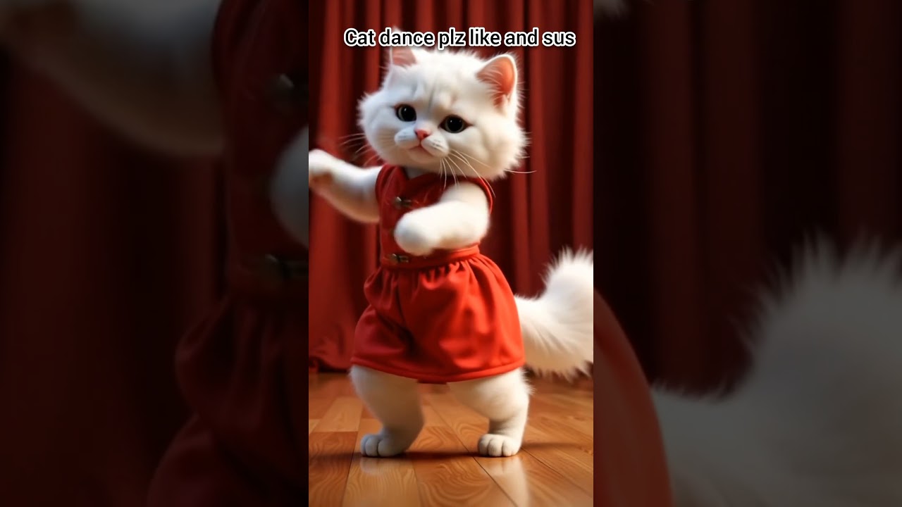 "White Cat in Red Dress Dancing | Ultra 3D Realistic 8K Shorts"