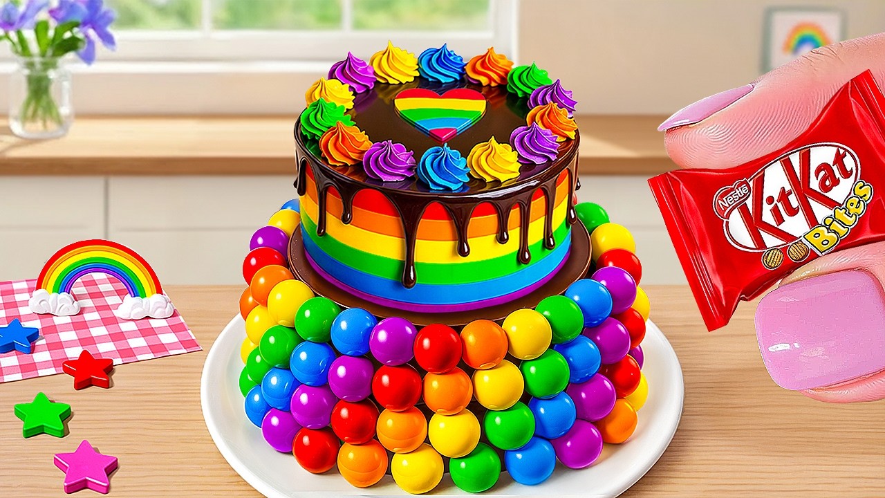 Amazing KitKat Bites Chocolate Rainbow Cake 🍫🌈 | Mini Cake Cutting ASMR ...