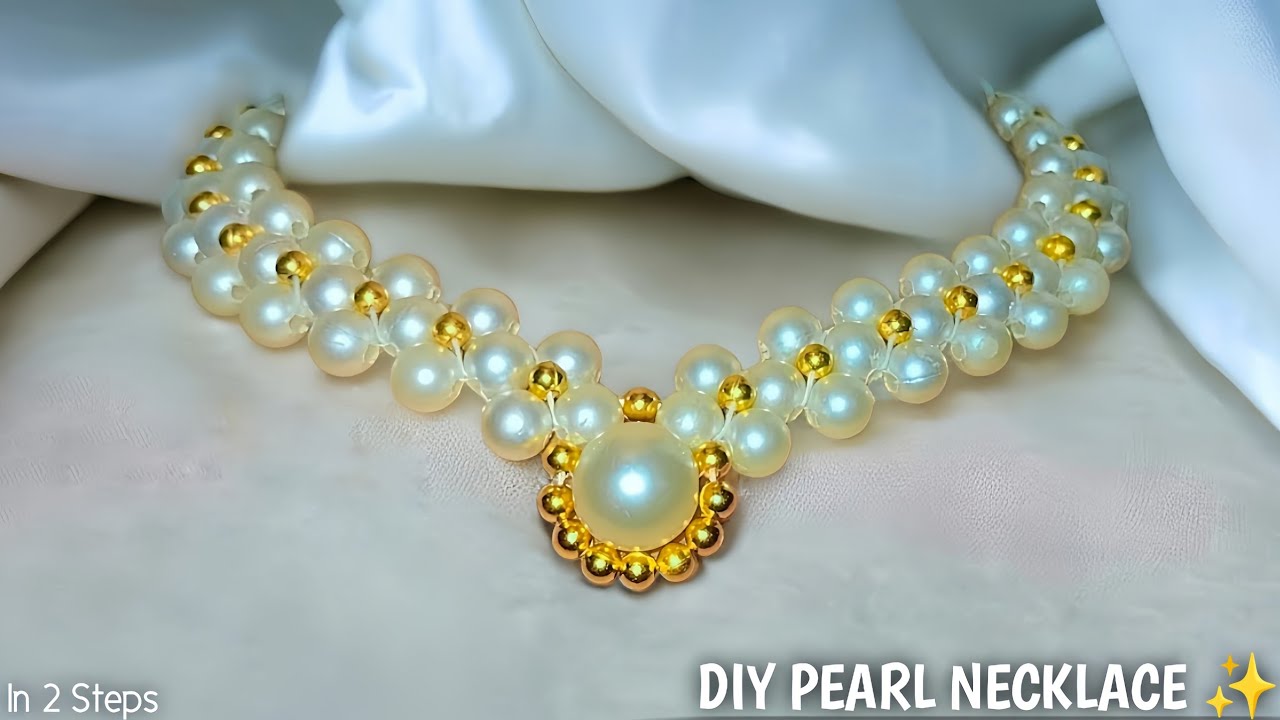 pearl necklace making at home // how to make necklace with beads // designer necklace #diy #necklace