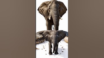 The elephant walks up to the python. What did it swallow?코끼리가 거대 비단뱀에게 다가간다, 뱀 배 속에는 무엇이 있을까?