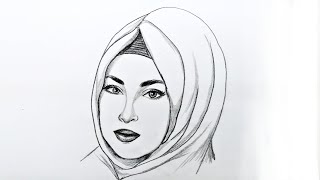 تعلم رسم فتاة محجبة |كيف ترسم وجه بنت بالحجاب بقلم الرصاص|. How to draw ?