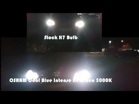 Osram Cool Blue Intense Next Gen 5000K H7 vs Stock H7 Bulb 