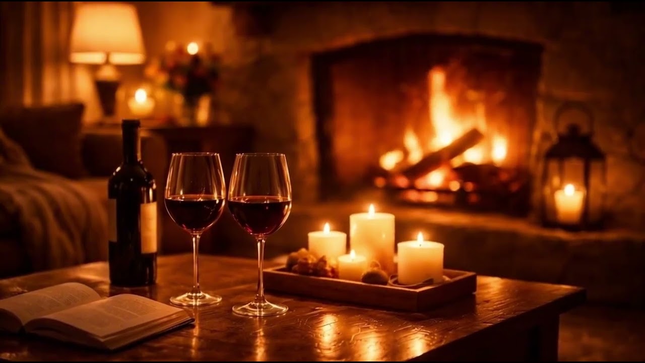 Romantic Fireplace Evening 🍷🔥 Cozy Ambient Music for Love, Relax & Night Calm (2 Hours)