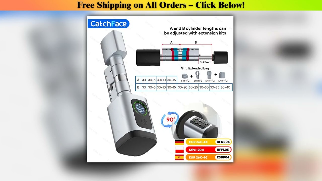 V1 Pro+ Version Adjustable TUYA or TTLock APP Fingerprint Password Digital RFID Card Cylinder