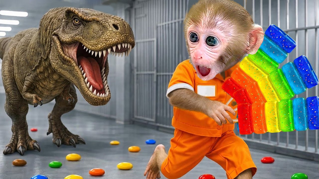 Bebé Mono GoGo Escapa Del Dinosaurio Gigante En La Prisión!  - Gogo ESP