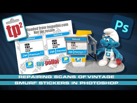 Repairing vintage National Smurf Stickers in Photoshop ( Real time ) - Toy Polloi Two