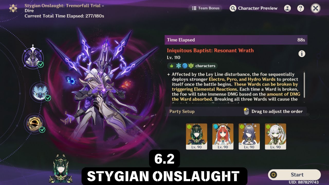 [6.2 Stygian Onslaught, First Boss] | C1R1 Dire full clear (C0R1 Nahida and Lauma) | Genshin Impact