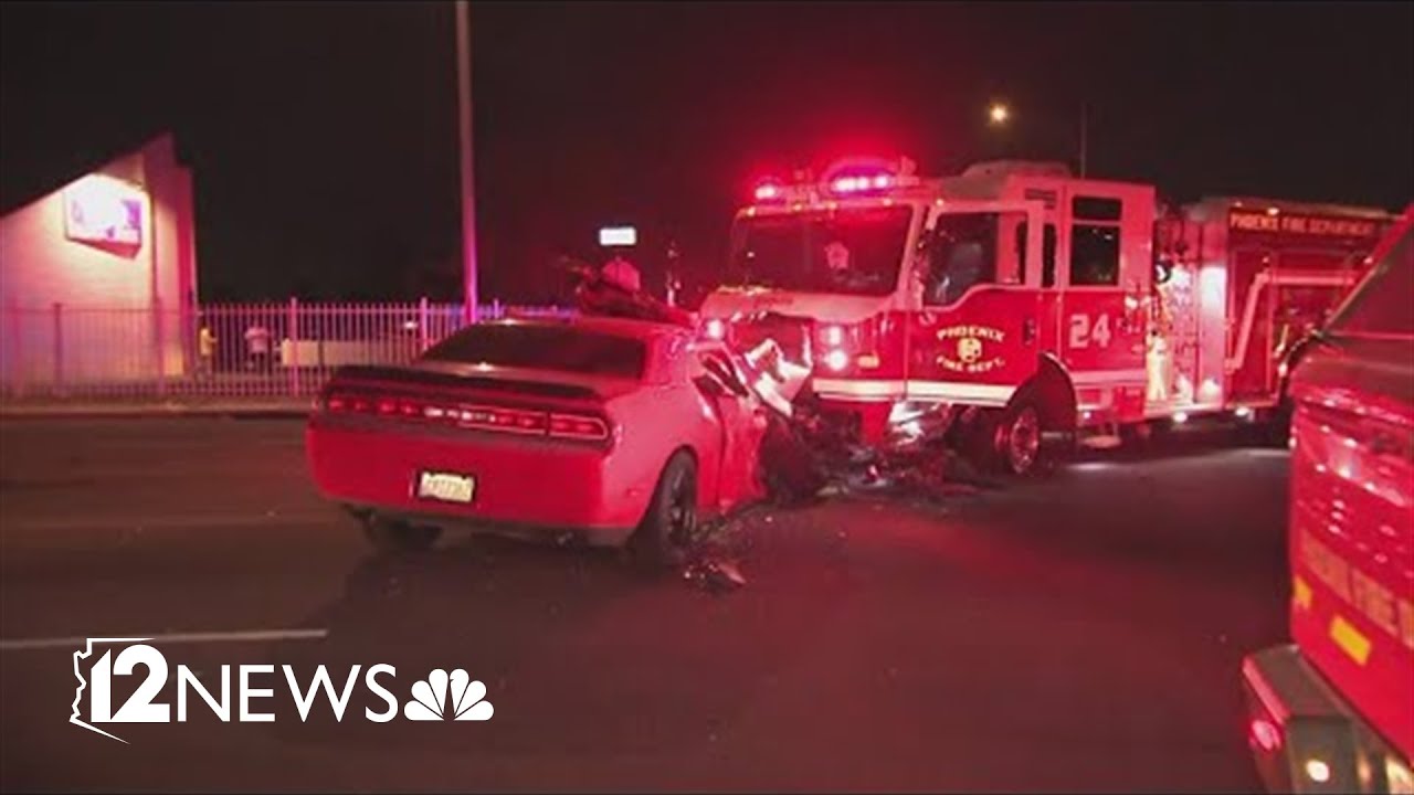 Crash in west Phoenix involves fire truck, car - YouTube