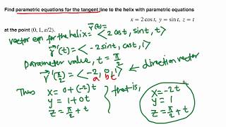 Calc III: Parametric equations of tangent line