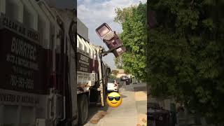 Garbage Truck Moving With Trash Bin Riding Dirty 