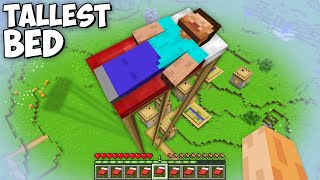 I found this TALLEST HEROBRINE BED in My Minecraft World !!! Secret New Biggest Bed Village !!!