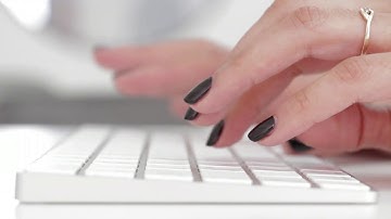 Female Hands Typing On Keyboard   Black Nails Office