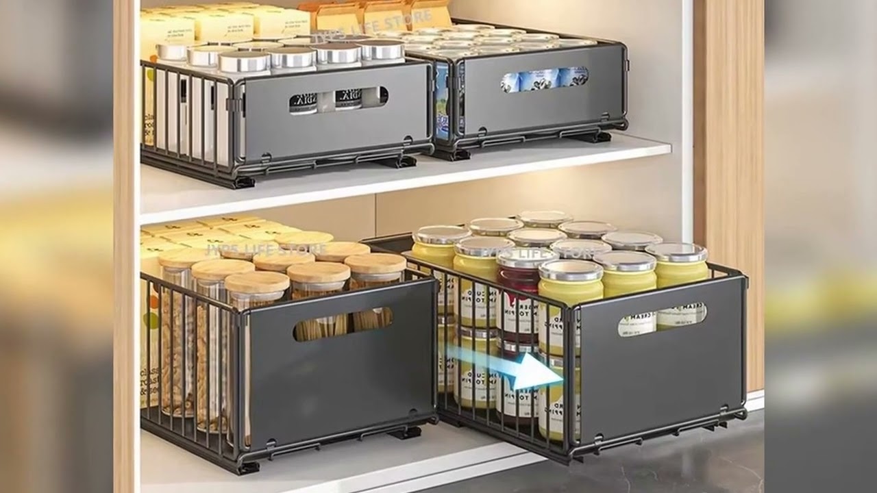 A must-have product! Kitchen Storage Rack Pull Out Cabinet Organizer Slide Drawer Storage Tray Sea